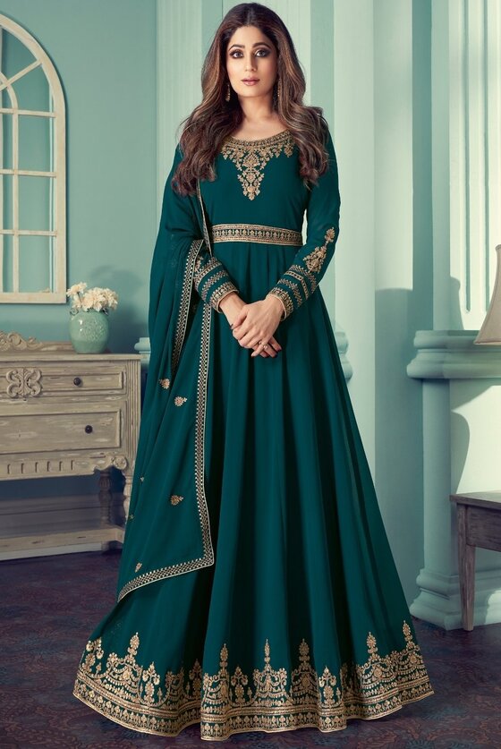 Teal Green Georgette Embroidered Anarkali Suit