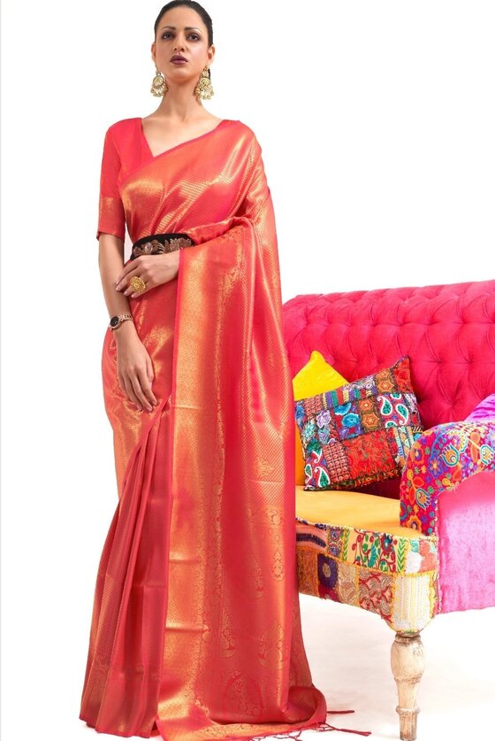 Persian Red Woven Kanjivaram Silk Saree