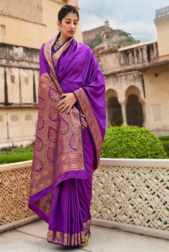 Purple Woven Banarasi Silk Saree