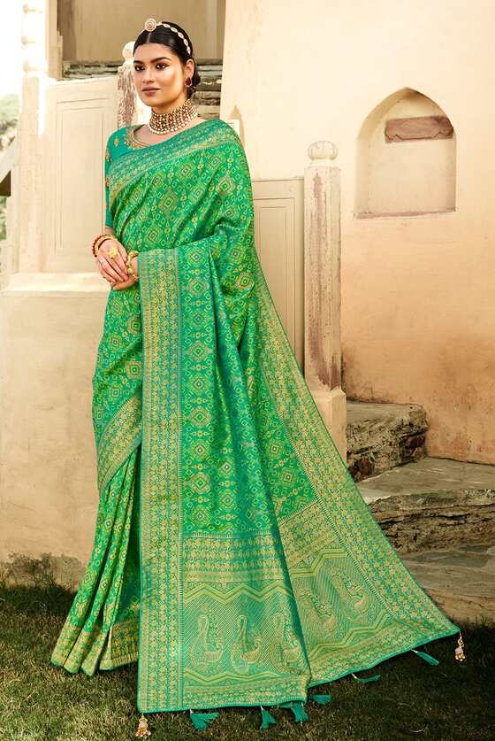 Green Designer Banarasi Saree With Embroidered Blouse