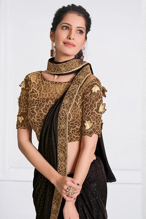 Umber Brown Ready to wear designer Lycra Silk saree