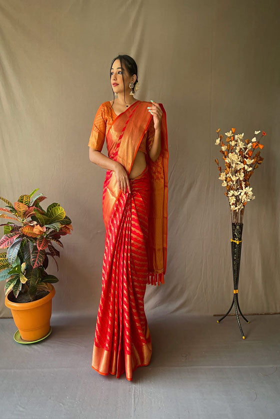 Red Banarasi Silk Golden Zari Woven Silk Saree