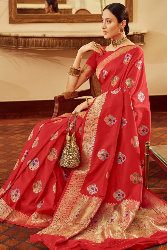 Bridal Red Meenakari Banarasi Silk Saree