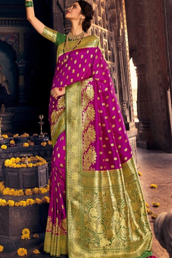 Lolipop Purple Woven Banarasi Silk Saree