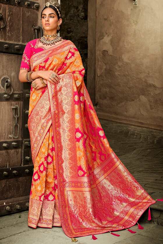 Pink Designer Banarasi Saree With Embroidered Blouse