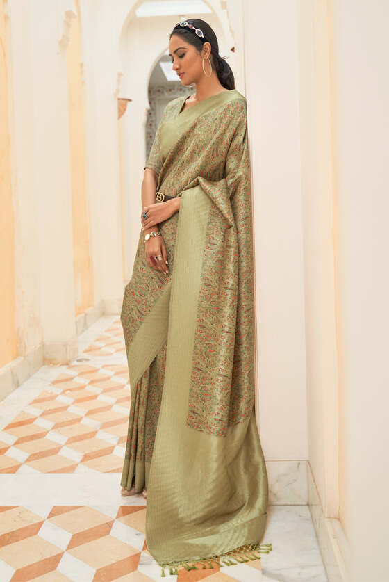 Pond Green Digital Printed Silk Saree