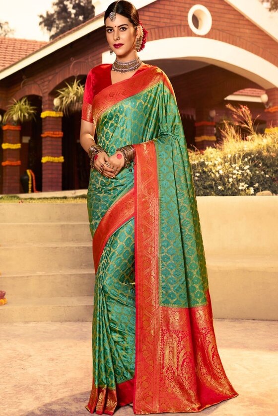 Shamrock Green Woven Kanjivaram Saree