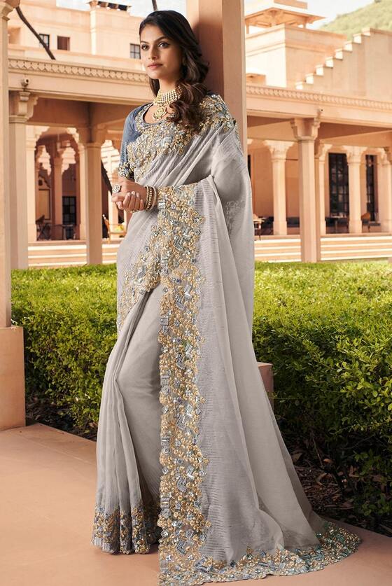 Grey Designer Party Wear Saree