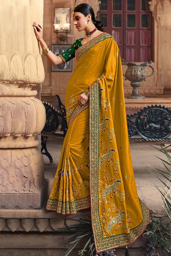 Mustard Queen Designer Embroidered Silk Saree