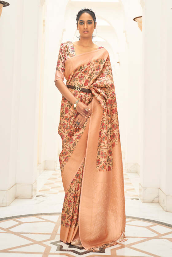 Peach Digital Printed Silk Saree