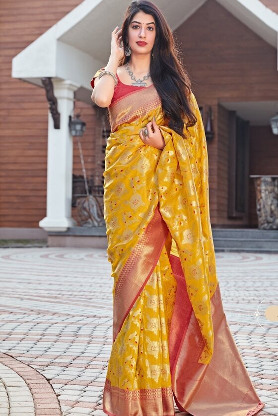 Corn Yellow Zari Woven Banarasi Silk Saree