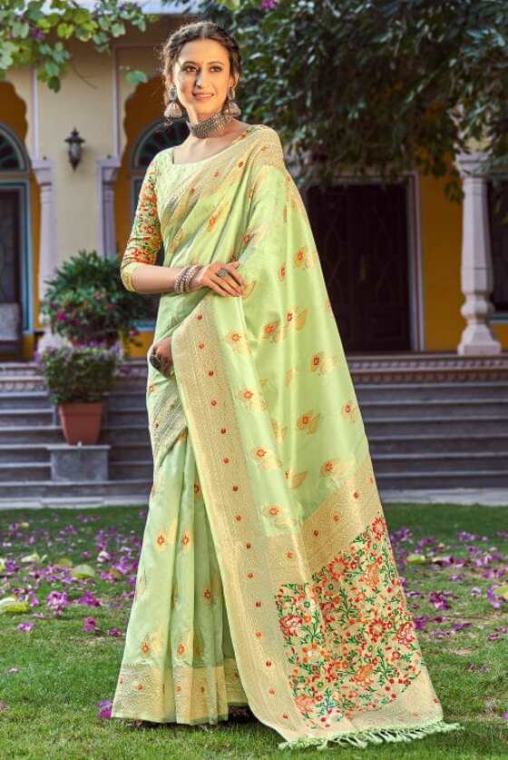Pistachio Green Designer Banarasi Silk Saree
