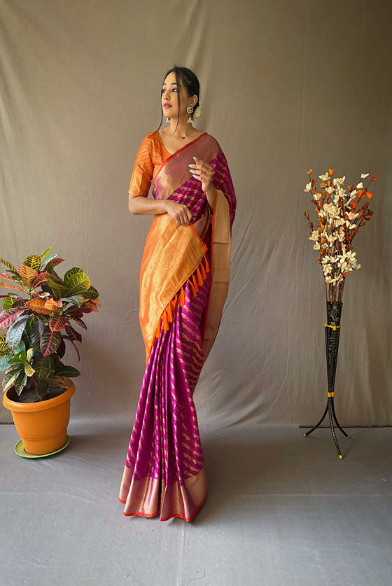 Purple Banarasi Silk Golden Zari Woven Silk Saree