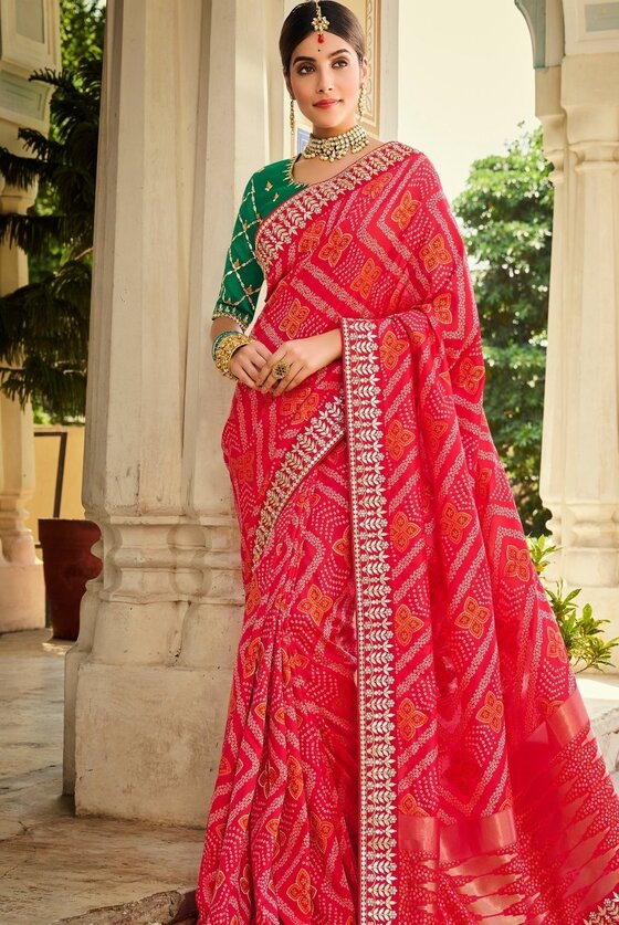 Ruby Pink Exclusive Banarasi Silk Saree With Embroidered Blouse