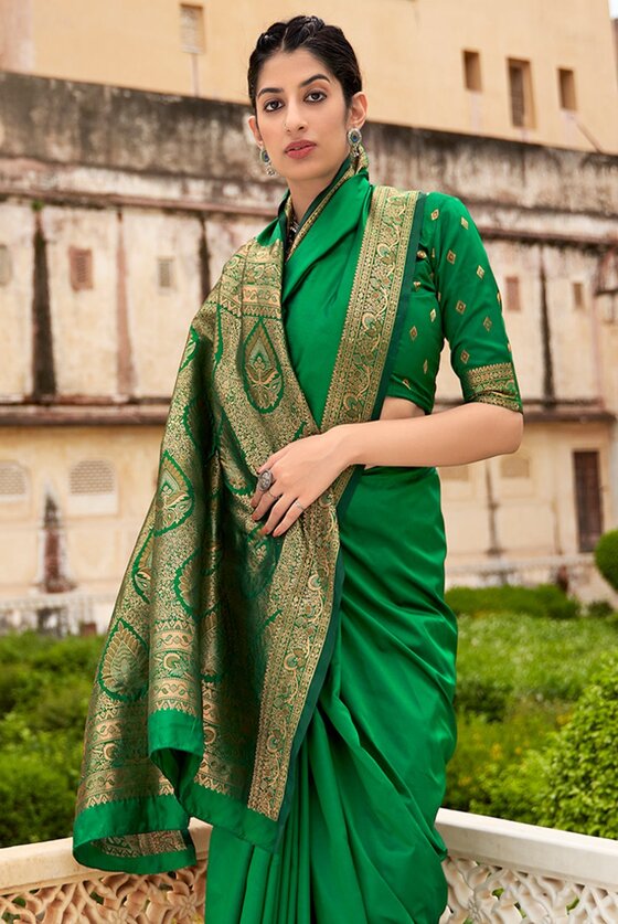 Green Woven Banarasi Silk Saree