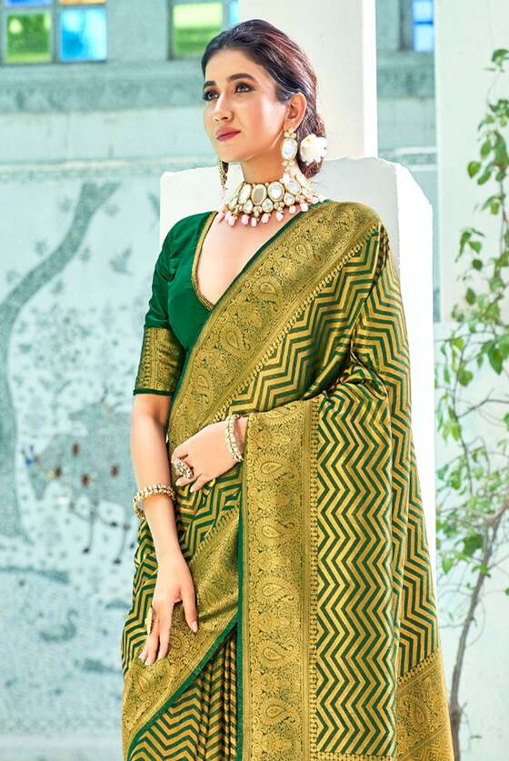 Piogent Green Kanjivaram Zari Silk Saree