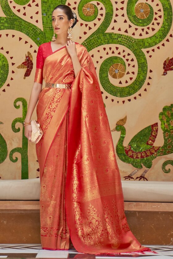 Red Zari Woven Traditional Kanjivaram Saree