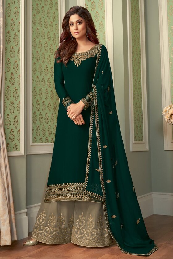 Deep Green Exclusive semi stitched kurta with Palazzo