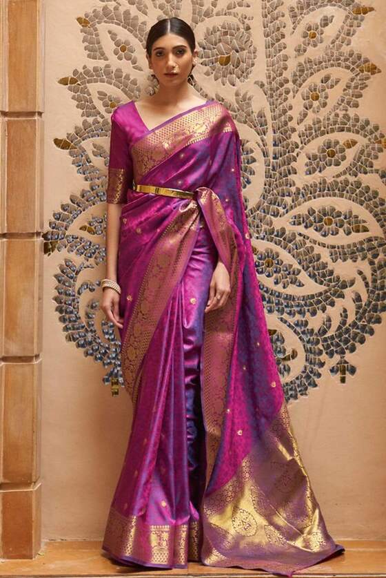 Purple Zari Woven Self Embossed Kanjivaram Silk Saree