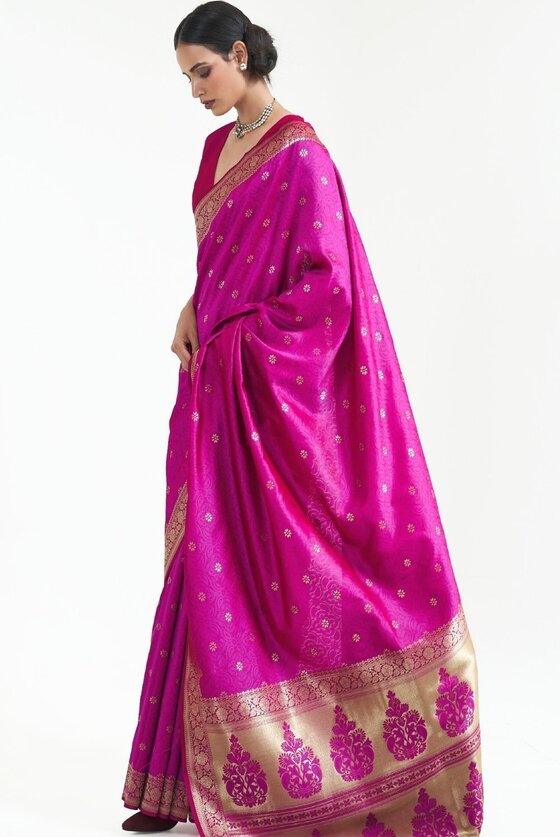 Pink Zari Woven Self Embossed Banarasi Silk Saree