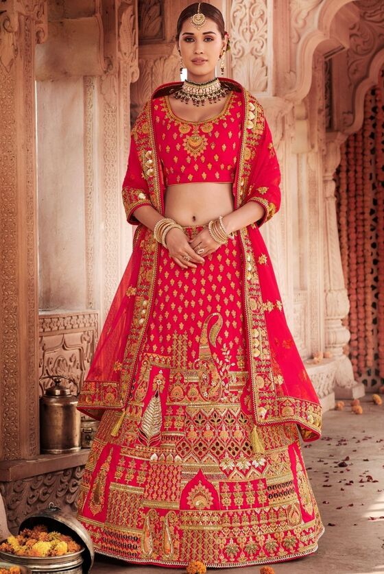 Ruby Pink Embroidered Silk Lehenga Choli