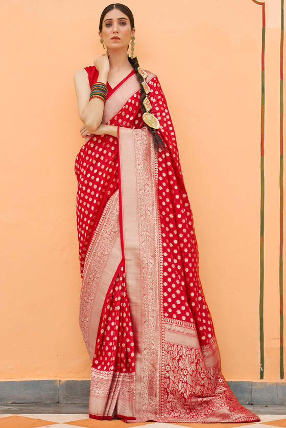 Red Woven Banarasi Georgette Silk Saree