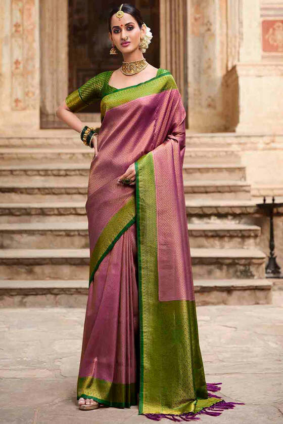 Lilac Purple Woven Kanjivaram Silk Saree