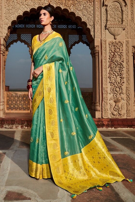 Cream De Menthe Woven Banarasi Silk Paithani Saree