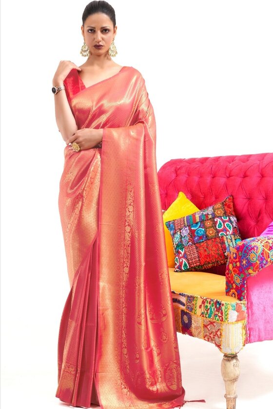 Crimson Red Woven Kanjivaram Silk Saree