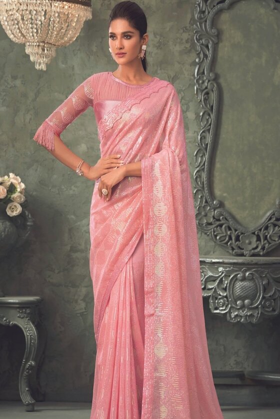 Pink Sequins Designer Georgette Saree