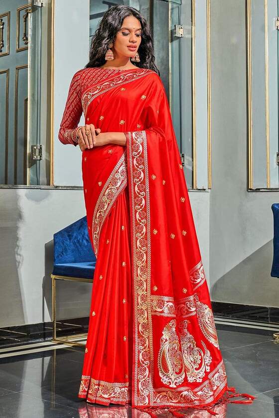 Red Woven Banarasi Silk Saree