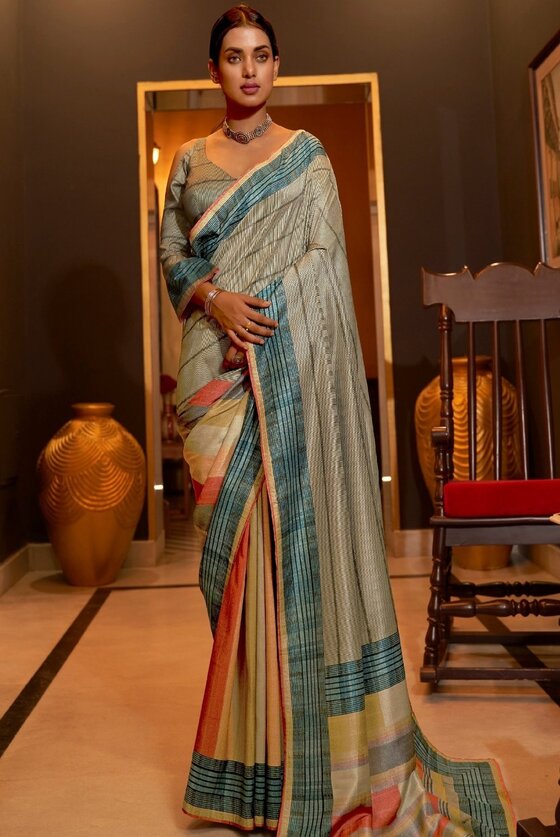 Shades Of Green Designer Silk Saree