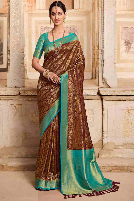 Coffee Brown Woven Kanjivaram Silk Saree