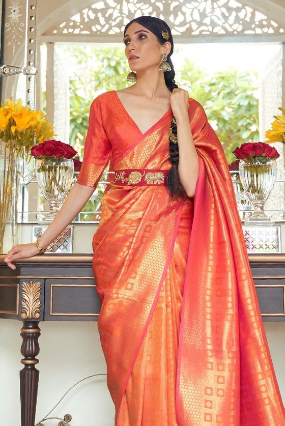 Ultra Peach Kanjivaram Saree