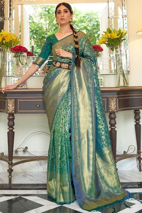 Teal Blue Kanjivaram Saree