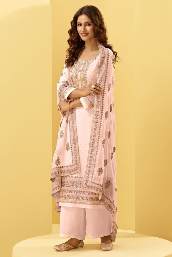 Blush Pink Heavy Embroidered Unstitched Dress Material