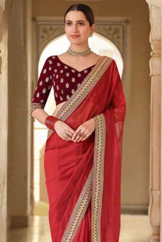 Red Exclusive Organza Designer Saree