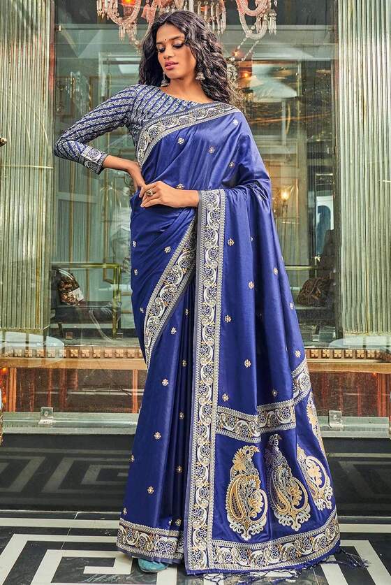 Blue Woven Banarasi Silk Saree