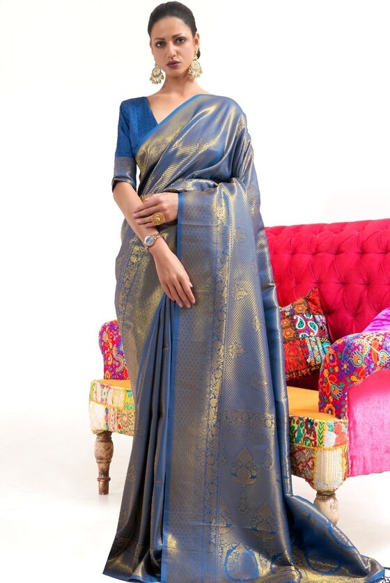 Cobalt Blue Woven Kanjivaram Silk Saree