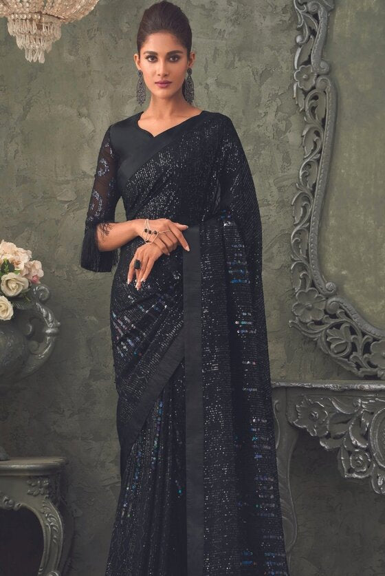 Black Sequins Designer Georgette Saree