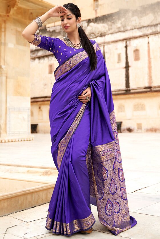 Blue Woven Banarasi Silk Saree