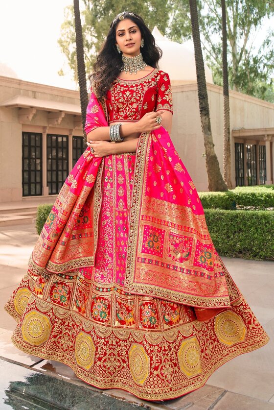 Bridal Pink Heavy Embroidered Banarasi Lehenga Choli