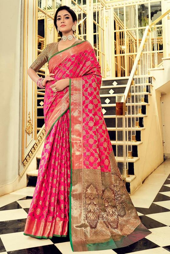 Pink Art Silk Woven Patola Banarasi Saree