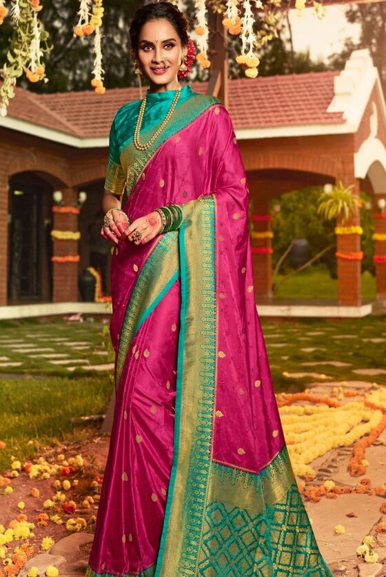 Magenta Pink Woven Kanjivaram Saree