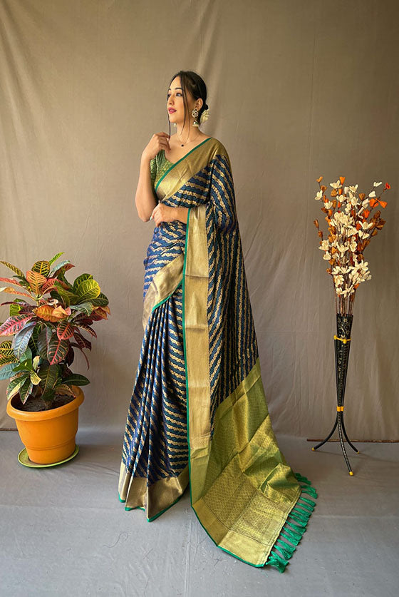 Royal Blue Banarasi Silk Golden Zari Woven Silk Saree