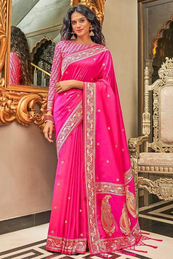 Pink Woven Banarasi Silk Saree