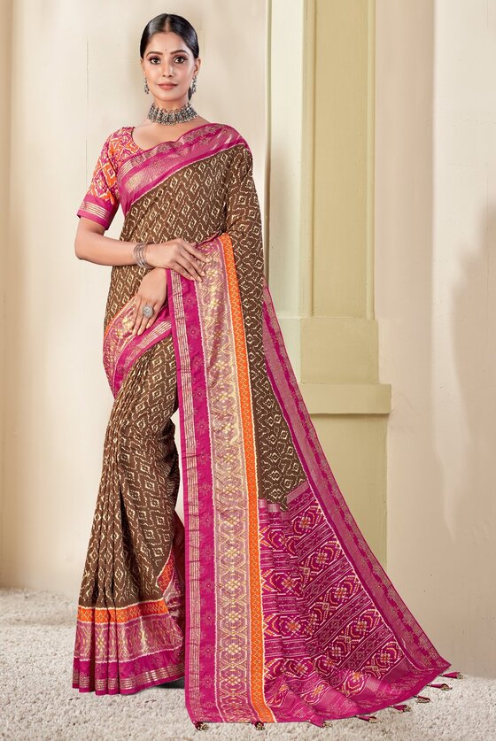 Brown Seed Woven Patola Silk Saree