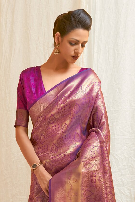 Golden Wine Woven Kanjivaram Saree