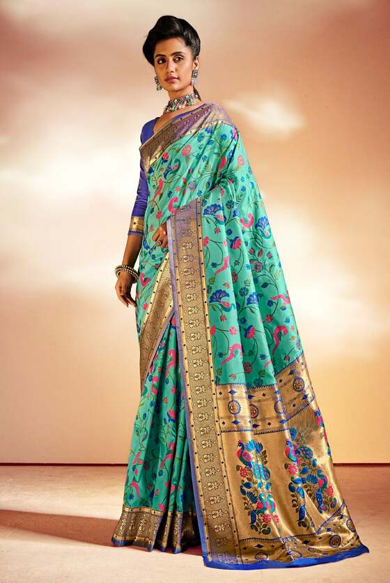 Spectra Green Woven Paithani Silk Saree