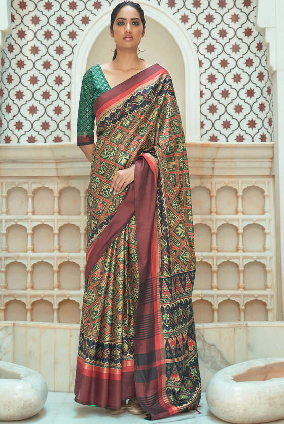 Green Digital Patan Patola Printed Silk Saree